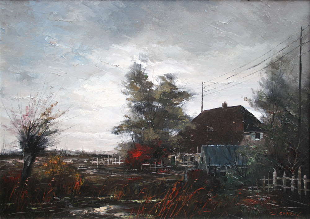 Gerardus Johannes Ernens - Boerderij met knotwilg in olieverf kopen? Bied vanaf 150!