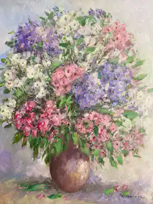Theo van der Poel - Bouquet bloemen in vaas verkocht voor € 49!