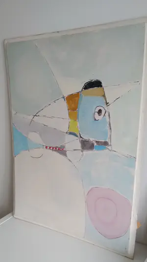 Niet of onleesbaar gesigneerd - Abstract en intrigerend (vrij groot) werk in olieverf kopen? Bied vanaf 1!
