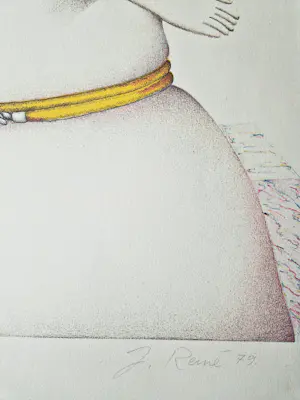 Jörg Remé - Originele 1979 kleuren Lithografie "dame en havik" - beperkte oplage (100) kopen? Bied vanaf 38!