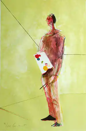 Constant - Ingelijste litho , Zelfportret , ‘De schilder’ – 1977 – 61,5 x 40,5 cm verkocht voor € 262!