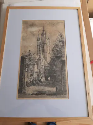 Willem Gerard Hofker - Ets, Prinsenhof en Oude Kerk te Delft kopen? Bied vanaf 35!