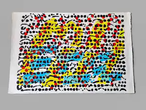 Jef Diederen - grote Lino in blauw geel en rood "Krekels 2A" - kleine oplage (45) - ptldgesign. kopen? Bied vanaf 100!