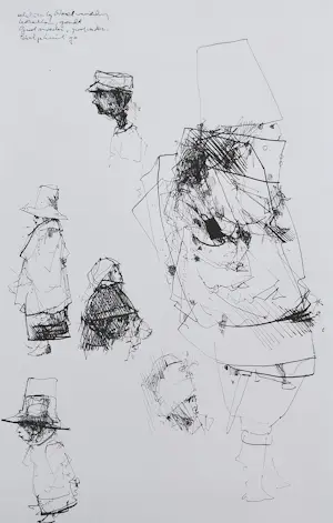 Dirkje Kuik - Nachtwandeling kozakken, inkttekening kopen? Bied vanaf 150!