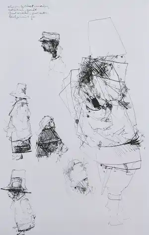 Dirkje Kuik - Nachtwandeling kozakken, inkttekening kopen? Bied vanaf 150!