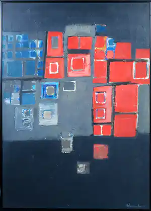 Piet Schoenmakers - Olieverf op board, Zonder titel - Ingelijst verkocht voor € 320!