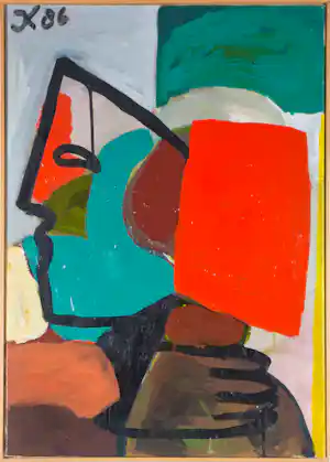 Jasper J. Kuijer - Acryl op doek, Kop met rood - Ingelijst verkocht voor € 72!