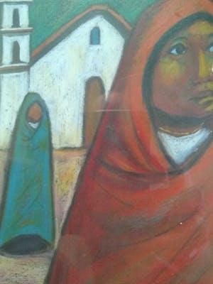 Niet of onleesbaar gesigneerd - Mexicaanse school - Vrouwen bij een kerk kopen? Bied vanaf 10!