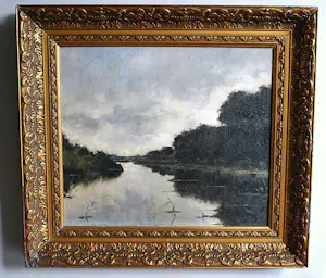 Gerard van Vliet - verstild waterlandschap - groot olieverfschilderij kopen? Bied vanaf 200!