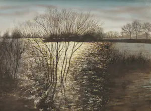 Rob Stoffer - Krijt en gouache op papier, Waterlandschap kopen? Bied vanaf 1!