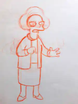Matt Groening - originele productietekening The Simpsons, Edna ingelijst + Certificaat verkocht voor € 70!