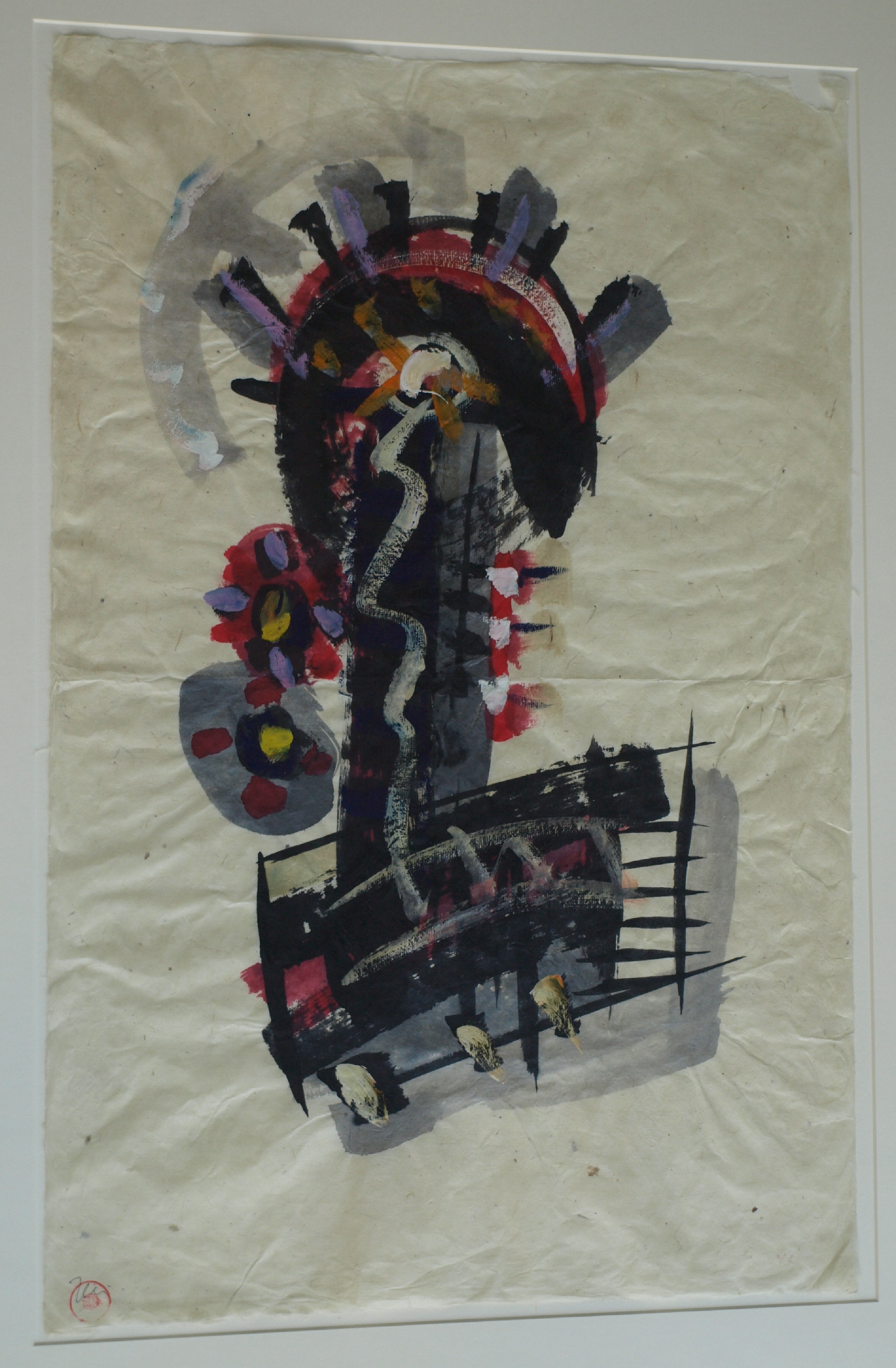 Niet of onleesbaar gesigneerd - Gouache , Abstract - gesigneerd & ingelijst - GROOT - 103 x 77 cm kopen? Bied vanaf 1!