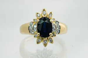 82 - Grote 18 Krt gouden ring met  0.35ct diamant en grote blauwe edelsteen kopen? Bied vanaf 480!