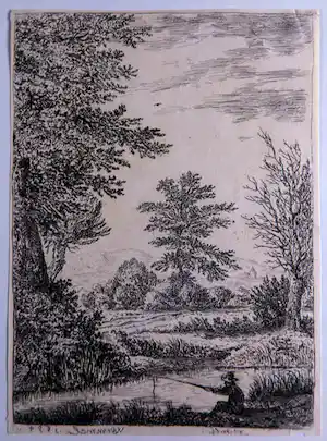 Willem van Bemmel - Ets, Een Visser in een Landschap verkocht voor € 15!