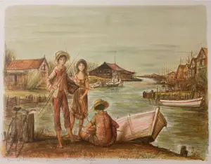 Jaques Lalande - Litho, Titel, Les petits pecheurs. kopen? Bied vanaf 50!
