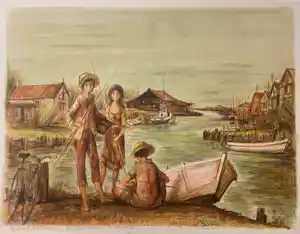 Jaques Lalande - Litho, Titel, Les petits pecheurs. kopen? Bied vanaf 50!