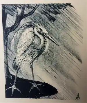 Jan Schonk - Litho "Reiger" 1929 verkocht voor € 40!