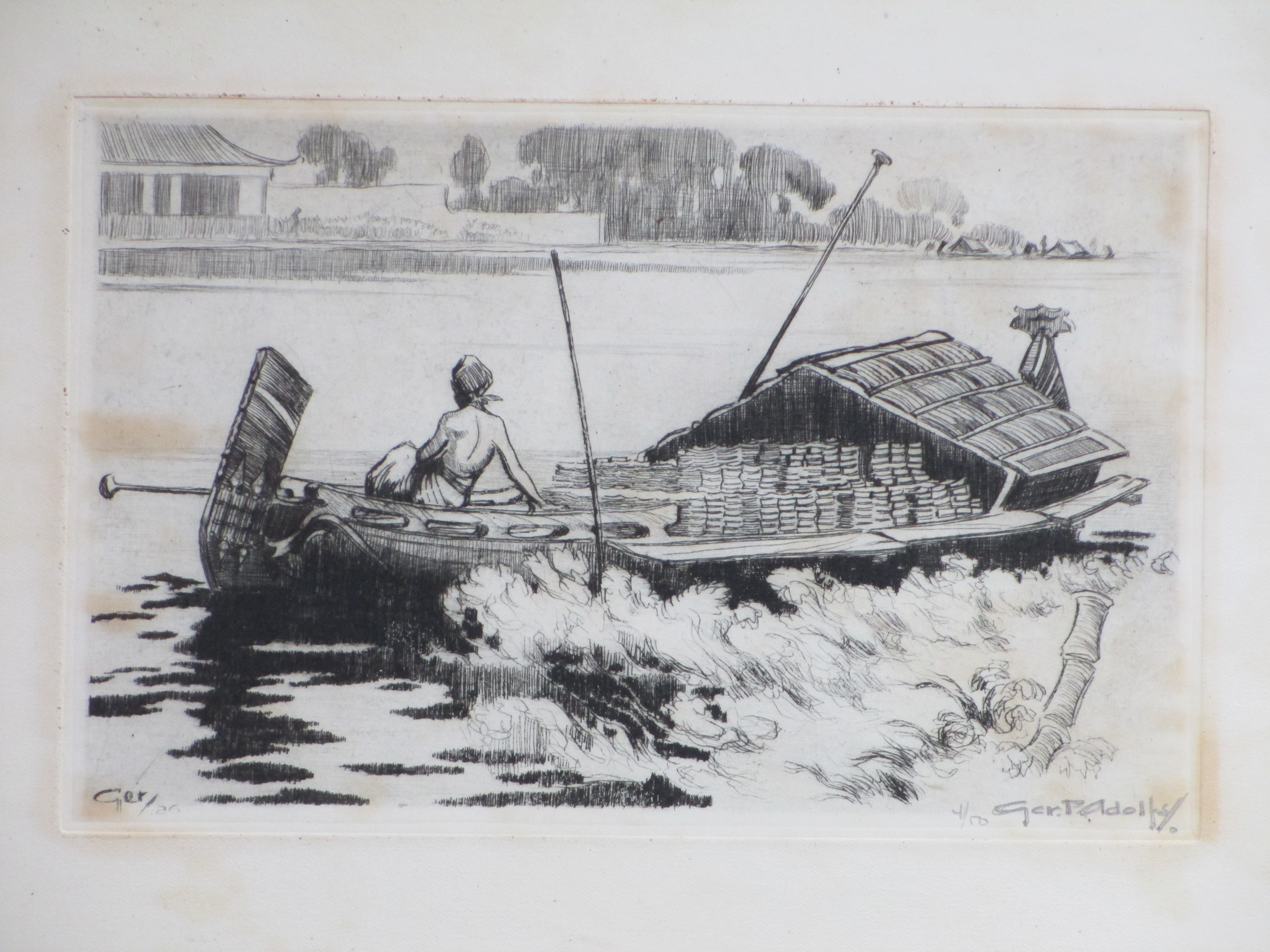 Gerard Pieter Adolfs - Bootje bij Kajoen, Soerabaja - Ets kopen? Bied vanaf 80!