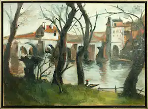 Liz Strick - Olieverf op doek, Landscape from Corot - Ingelijst verkocht voor € 45!
