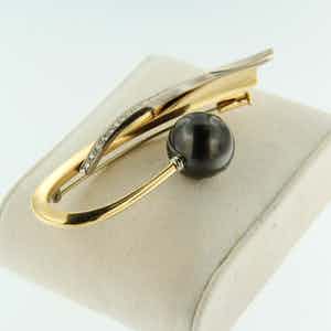 18K Goud - Chris Soomers - Broche met diamant en parel verkocht voor € 1040!