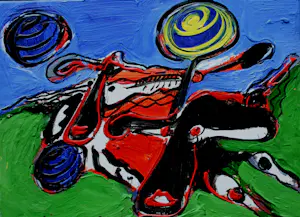 Peter Diem - Acryl op doek: vliegende Koeien - 1994 kopen? Bied vanaf 450!