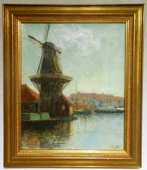 Christiaan Soer - Dorpsgezicht met molen verkocht voor € 100!