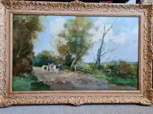 Willem G.F. Jansen - Polderweg met vee en figuren kopen? Bied vanaf 1500!