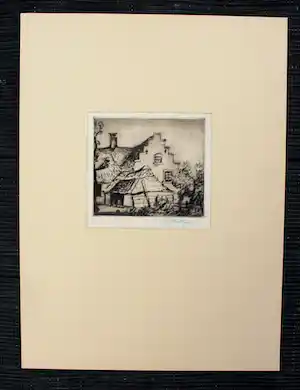 Jan Poortenaar - ets:boerderij - 1945 verkocht voor € 45!