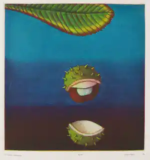 Joop Vegter - Mezzotint, Vallende kastanje verkocht voor € 60!