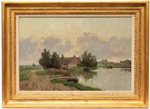 Jan Simon Knikker (sr.) - Hollands landschap met Kortenhoef in de verte verkocht voor € 550!