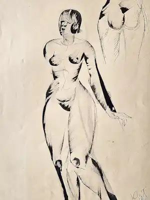 Piet van Stuivenberg - was vooral beeldhouwer - oost. ind. inkttekening vrouwelijk naakt - jaren 40 kopen? Bied vanaf 38!