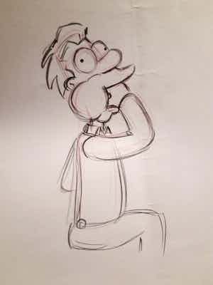 Matt Groening - originele productie tekening, The Simpson, Lenny verkocht voor € 35!