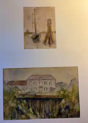 Jaap Weiland - Aquarel, Villa & een klein gemengd techniek werk Haven Numansdorp kopen? Bied vanaf 20!