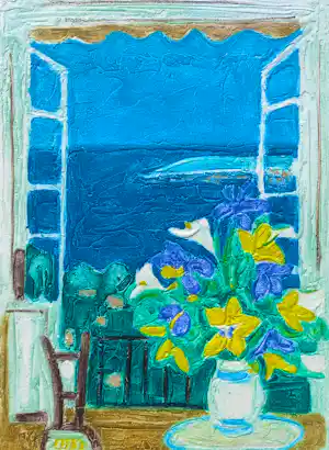 Andre Cottavoz - Stilleven bij de zee, carborundum druk (netjes ingelijst, groot) verkocht voor € 60!