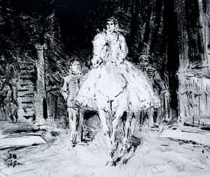 Jan Groenestein - Litho: dame op paard verkocht voor € 60!