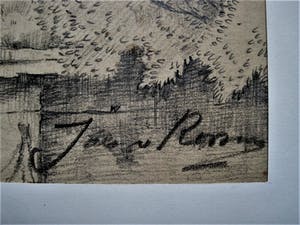 Jacob van Rossum - omstreeks 1920 - potlood - "Boerderij en ophaalbrug" - gesigneerd kopen? Bied vanaf 28!