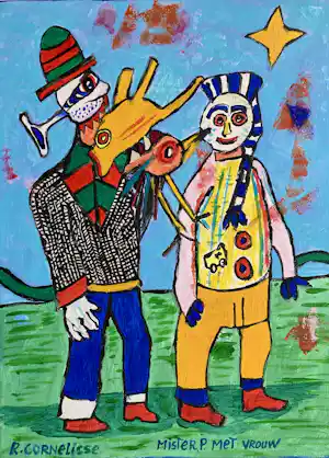 Ruud Cornelisse - Acrylverf op doek - Mr. P en vrouw - gesigneerd verkocht voor € 70!