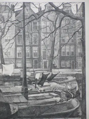 Aart van Dobbenburgh - Wasgoed op Amsterdamse schuiten - Litho kopen? Bied vanaf 35!
