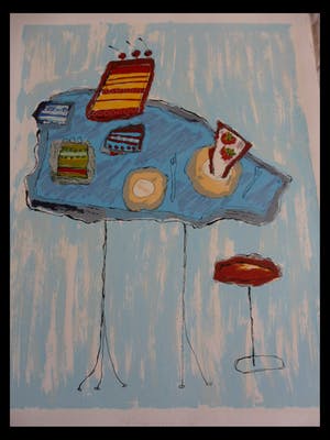 Geke uit de Bosch - Zeefdruk. Titel, "Blauwe taarten tafel". kopen? Bied vanaf 10!