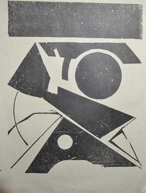 Jo Uiterwaal - lino, abstract figuur. kopen? Bied vanaf 70!