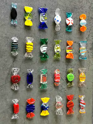 Seguso - 24x Murano Glas Snoepjes / Bonbons / Sweets - Vintage Kunst Venetië verkocht voor € 90!