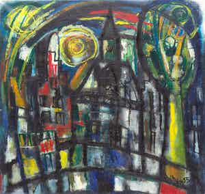Quirijn van Tiel - olieverf op doek: Amsterdam - 1955 verkocht voor € 1200!