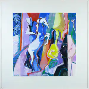 Joe Wols - Olieverf op papier, Magisch Circus - Ingelijst verkocht voor € 35!