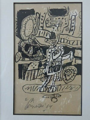 Corneille - COBRA / ZW-W LITHO + AQUAREL / 26x32cm / KADER / SIG / 64 / ZELDZAAM kopen? Bied vanaf 400!