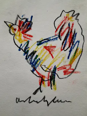 Anton Heyboer - Kipje - Krijt - 1996 - 31 x 21 cm kopen? Bied vanaf 175!