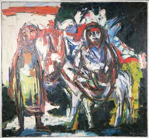 Berry Brugman - Olieverf op doek, De vlucht van Jozef en Maria - Ingelijst (Zeer Groot) verkocht voor € 140!