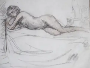 Willem van Dort (sr.) - Liggend Naakt - Tekening kopen? Bied vanaf 55!