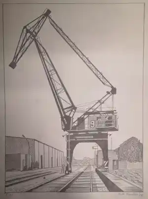 Wilhelm Lanken - Großer Kran über Bahngleisen auf einem Werkgelände kopen? Bied vanaf 60!