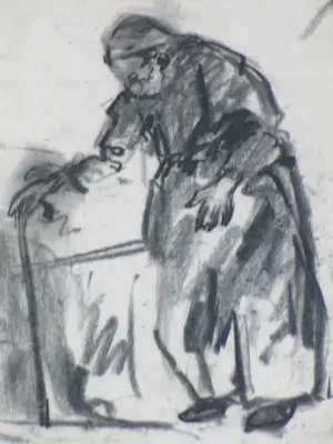 Willem van Dort (sr.) - Oude vrouw - Houtskooltekening kopen? Bied vanaf 40!