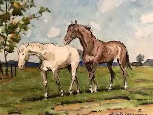 Clement Bezemer - twee paarden in de wei (in dubbel passe partout) verkocht voor € 45!